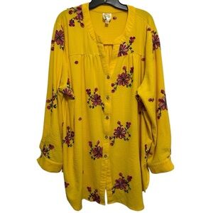 Fig and Flower Yellow Floral Button Down Blouse